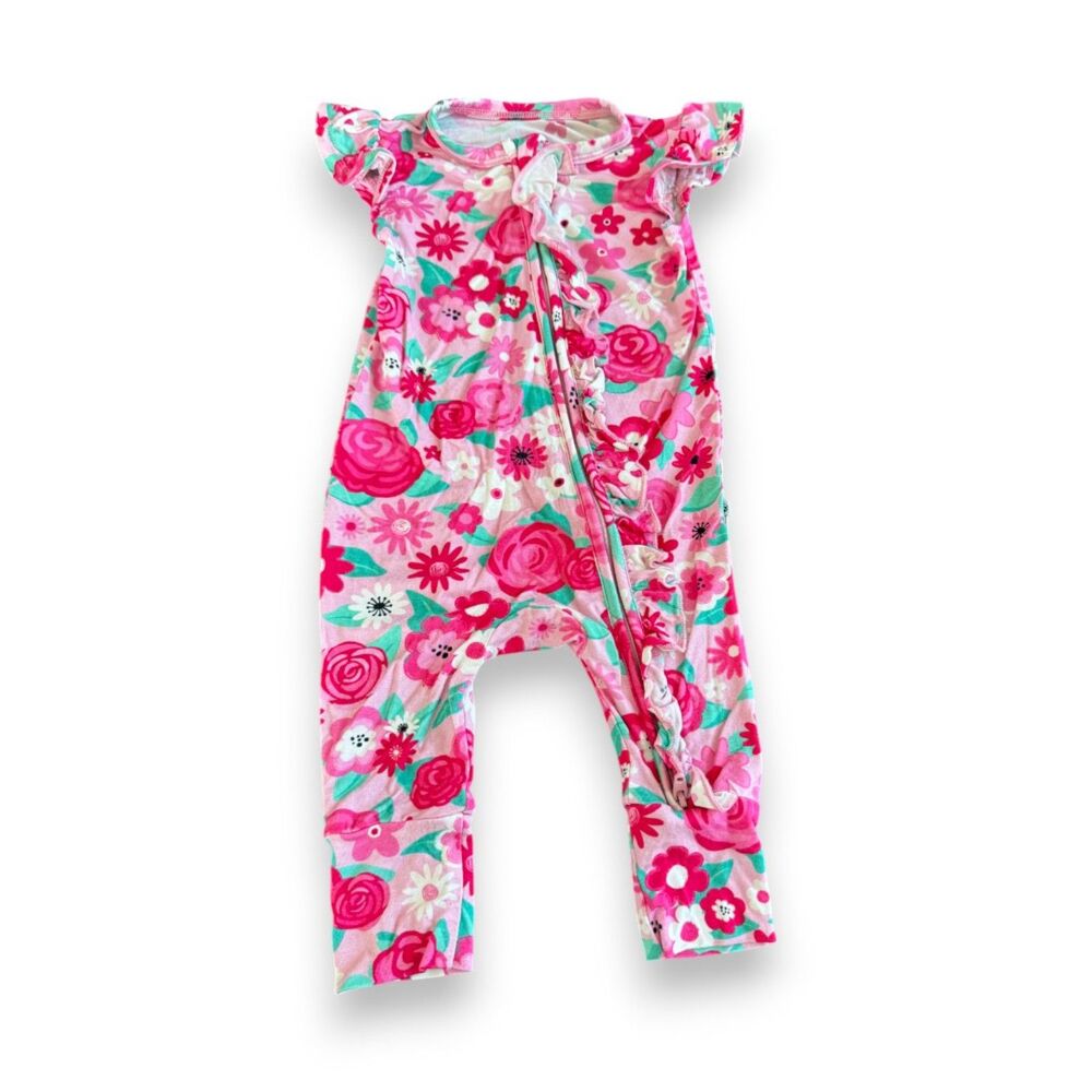 Birdie Bean Rosie Floral Short-Sleeve Ruffle Zip Romper 3-6 Months VGUC